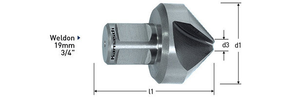 Зенковка 90° из быстрорежущей стали HSS-XE с тремя режущими кромками, хвостовик Weldon 19 мм арт. 20.1295-030