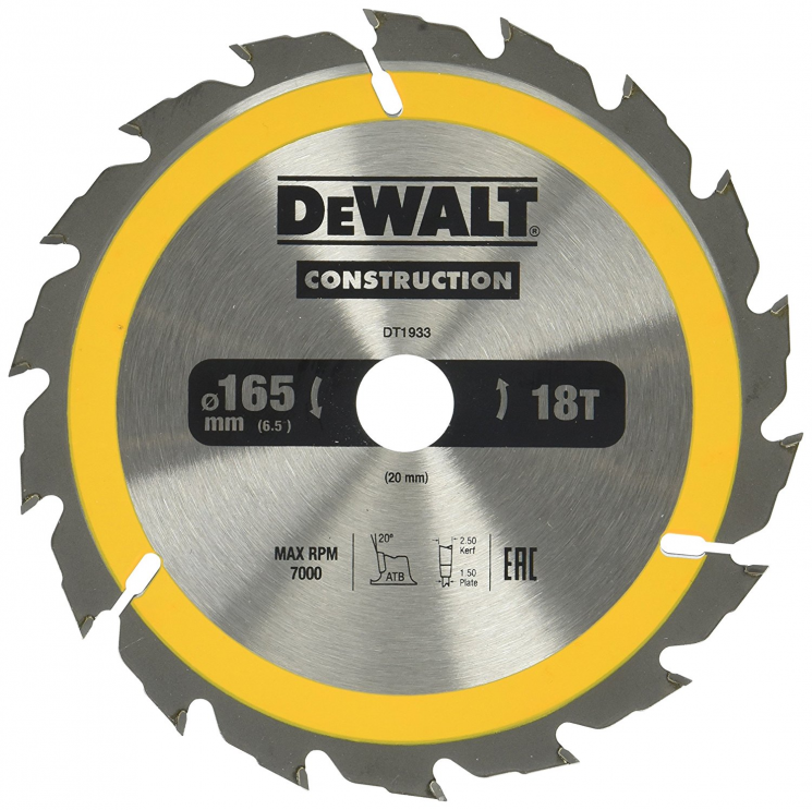 диск пильный по дереву с гвоздями DeWALT CONSTRUCTION 165/20 DT1933