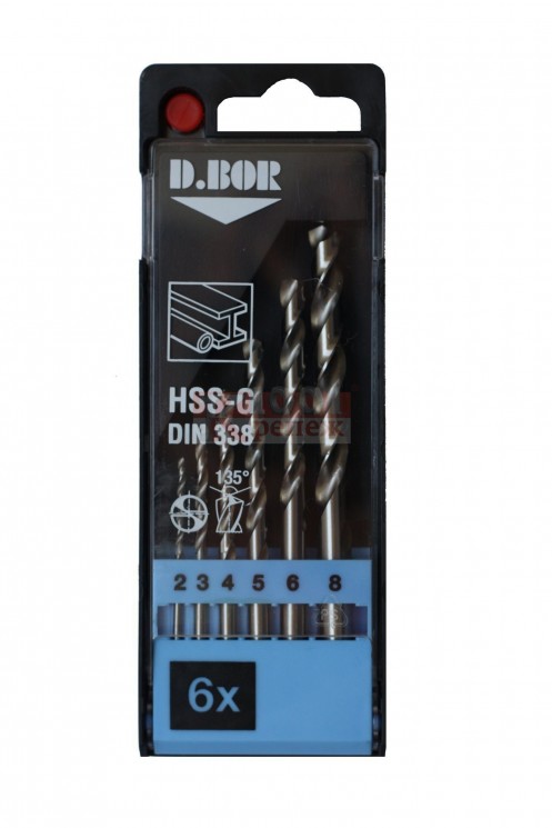 набор сверл по металлу шлифованные HSS-G DIN 338, 6 шт. (2 - 8 мм.) "D.BOR" 1